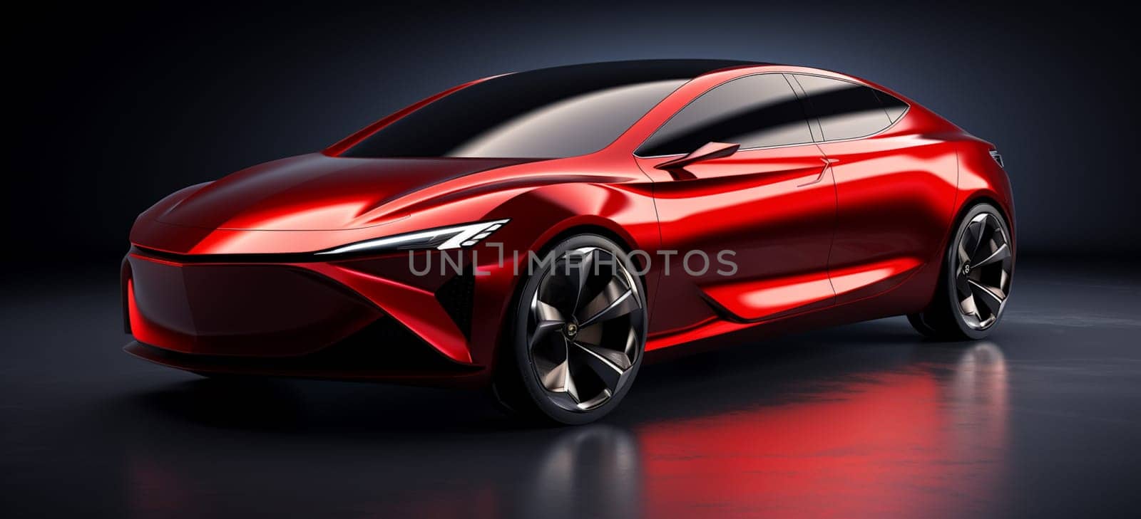 Red hatchback car - 3D render. High quality photo