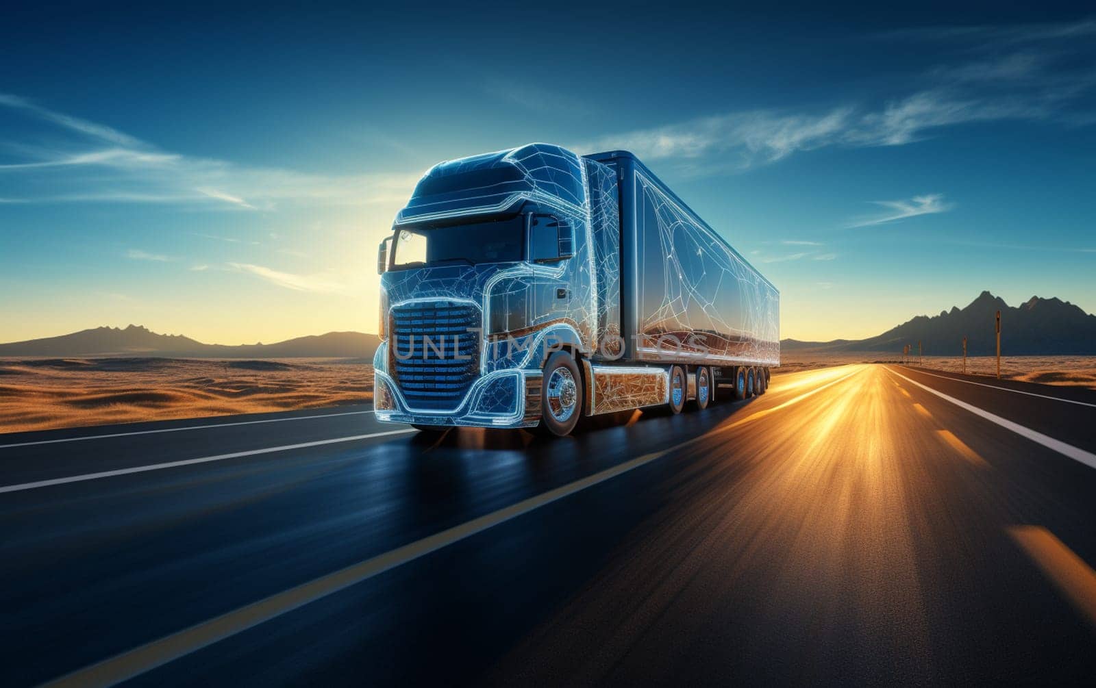 3d rendering of a Delivery Truck on the Road with Beautiful Sky.