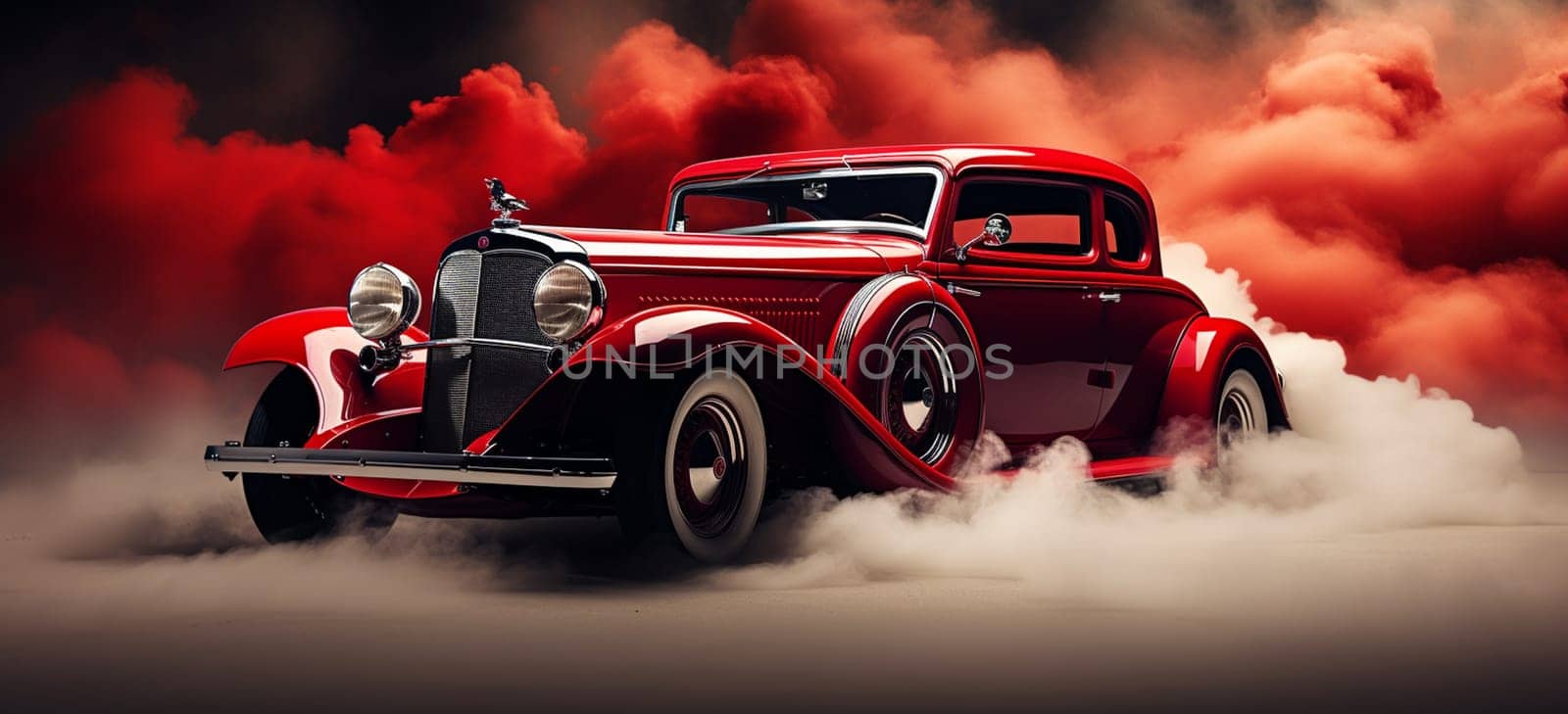 Luxury Old rarity Car. 3d illustration. Hand drawn illustration