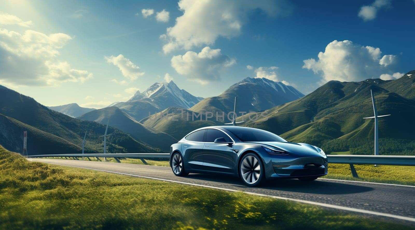 Car concept dark transport elegant design, close view. 3D rendering. High quality photo