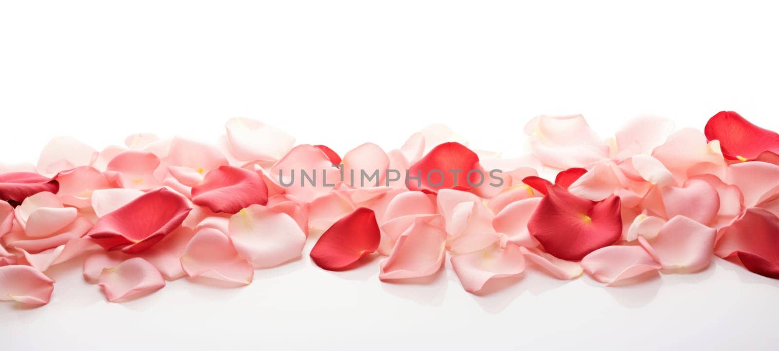 Romantic rose petals on white background. Flat lay, top view, copy space by andreyz