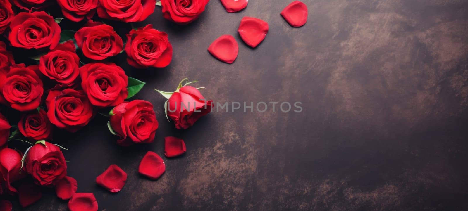 Roses Bouquet and Hearts background. Valentine's Day or wedding background.