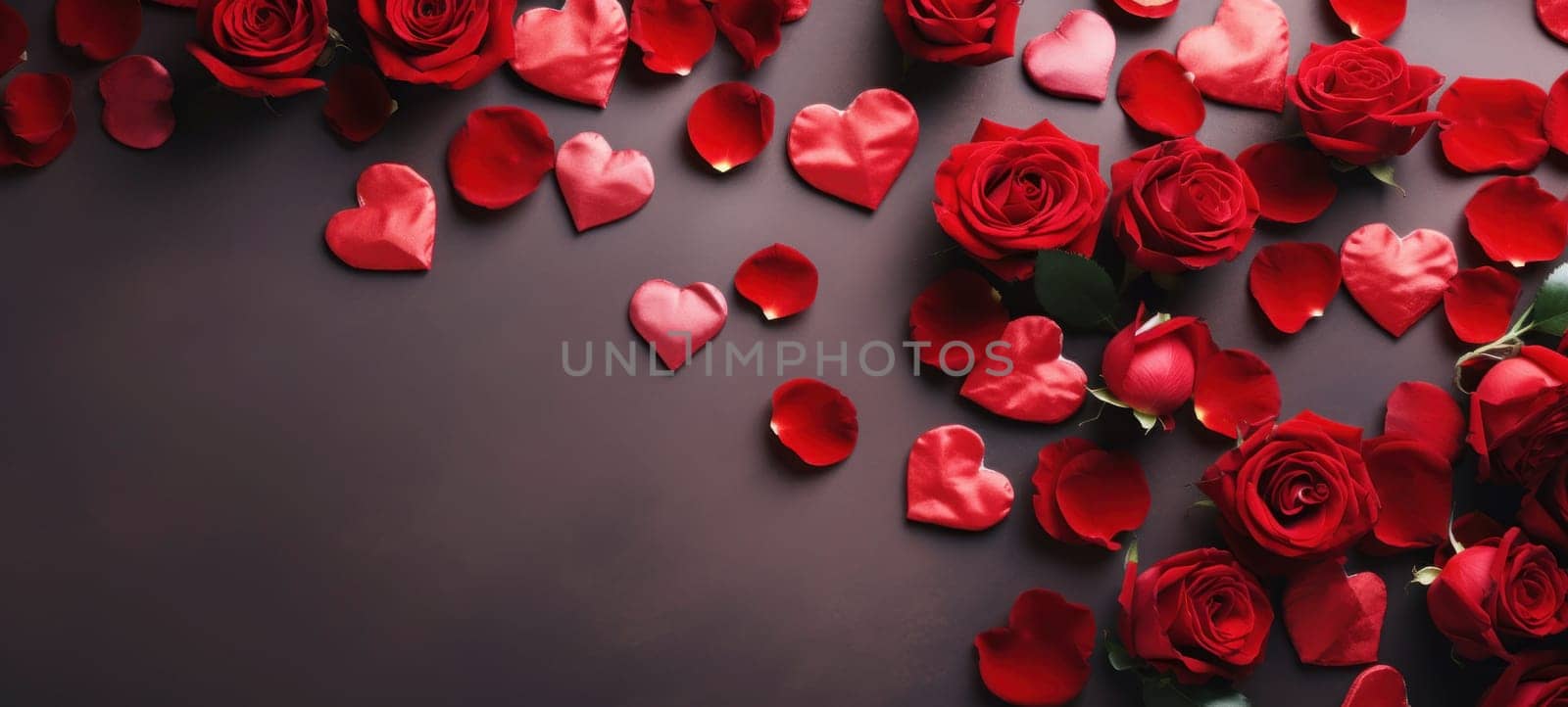 Roses Bouquet and Hearts background. Valentine's Day or wedding background.