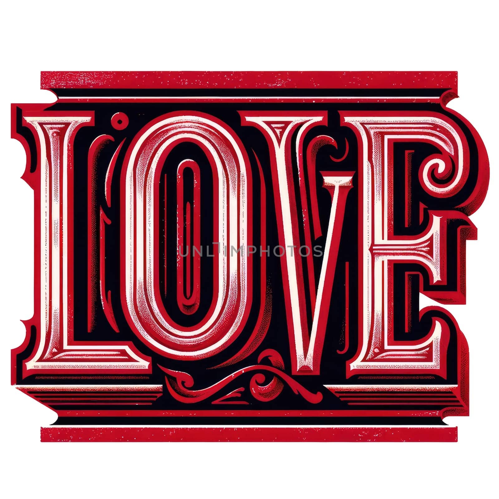 Word LOVE typography lettering design for valentines day greeting card print decoration. Vellichor.