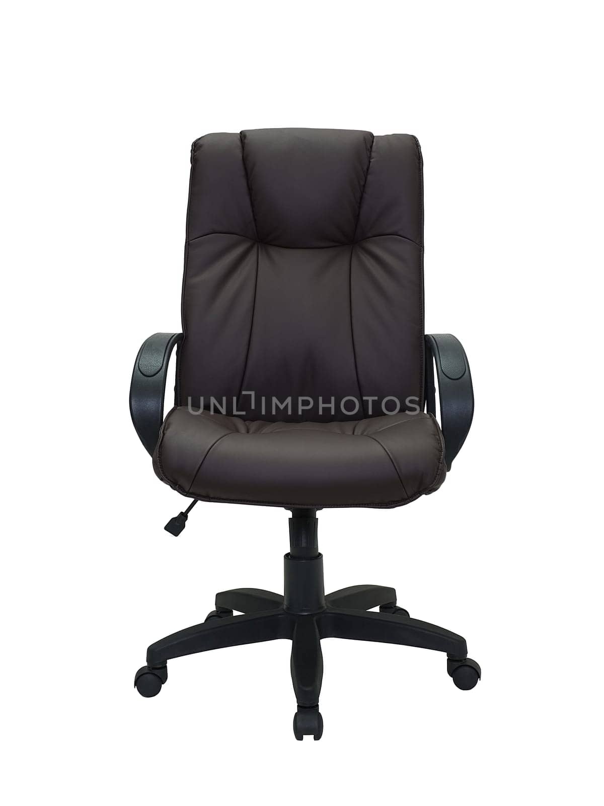 brown office armchair on wheels isolated on white background, front view. furniture in minimal style