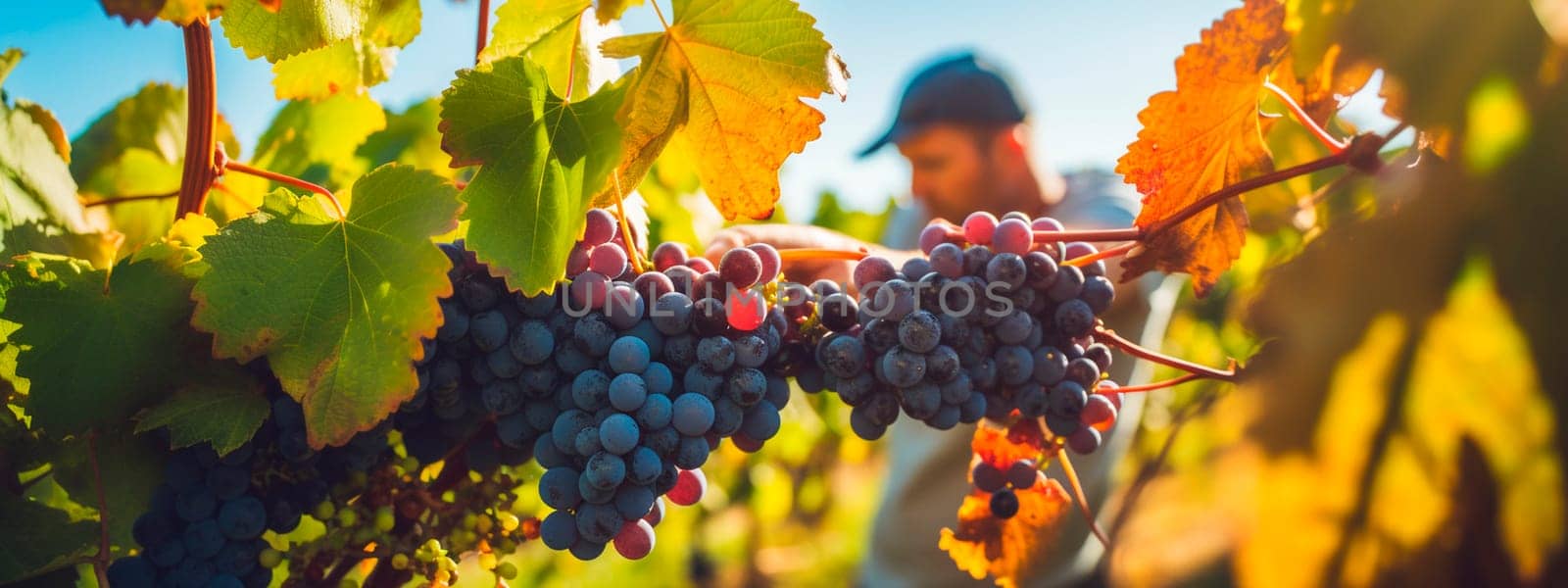 A man harvests grapes in the garden. Selective focus. Food.