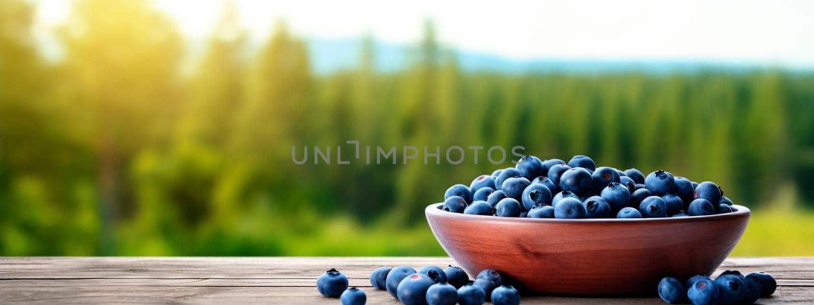 Blueberries in a bowl in the garden. Selective focus. Food.