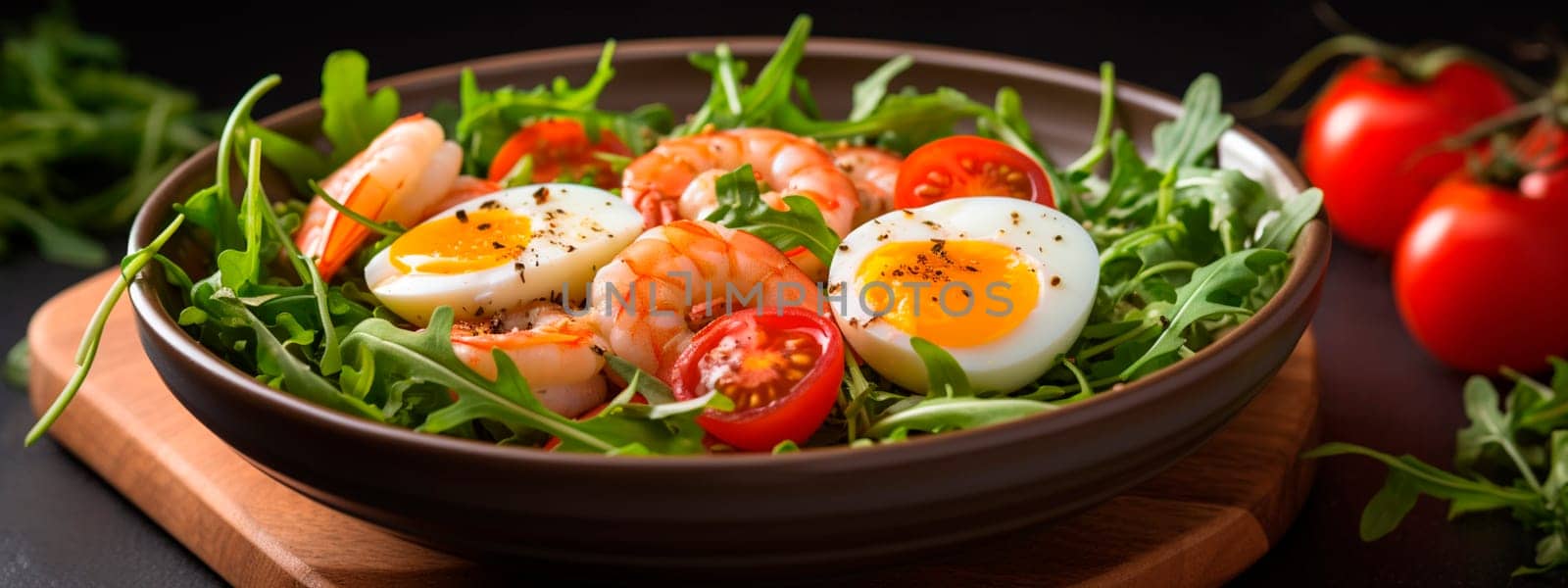 Salad with egg in a plate. Selective focus. Food.