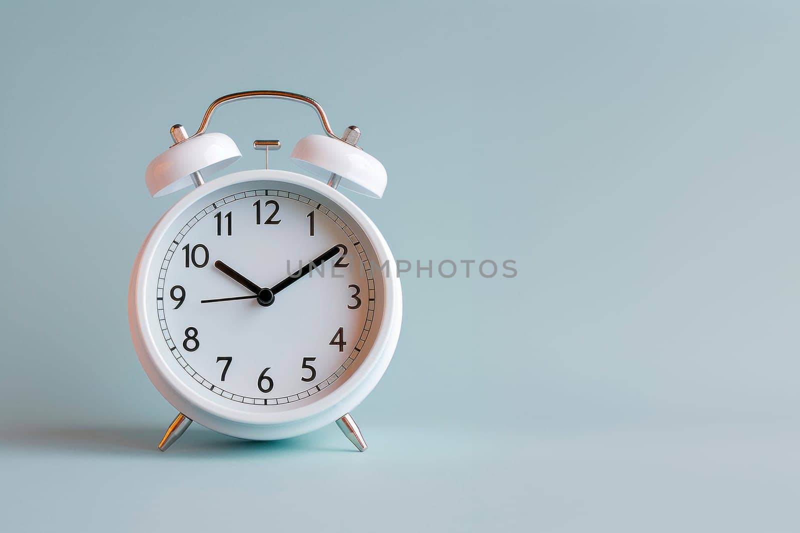 White alarm clock on a neutral background by Spirina