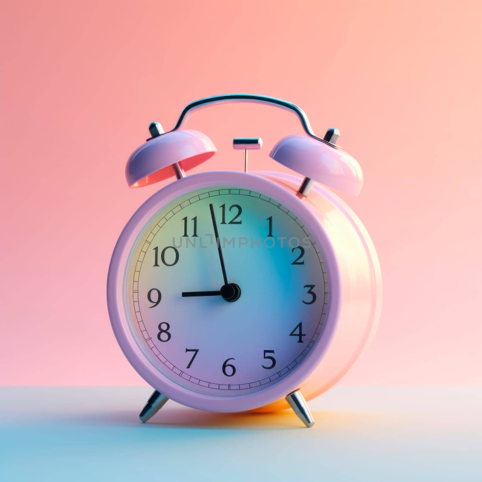 Bright alarm clock on a bright background. mockup. minimalism. switching the hands of the clock to winter time. switching the clock hands to daylight saving time.