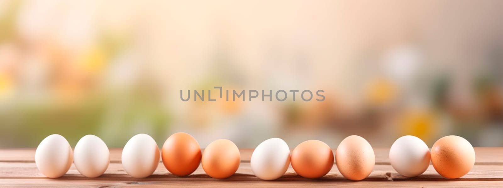 Homemade chicken eggs against the background of a field. Selective focus. by yanadjana