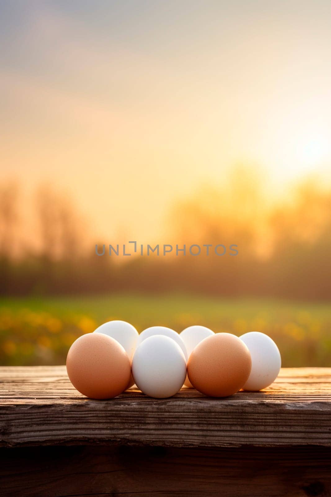 Homemade chicken eggs against the background of a field. Selective focus. Food.