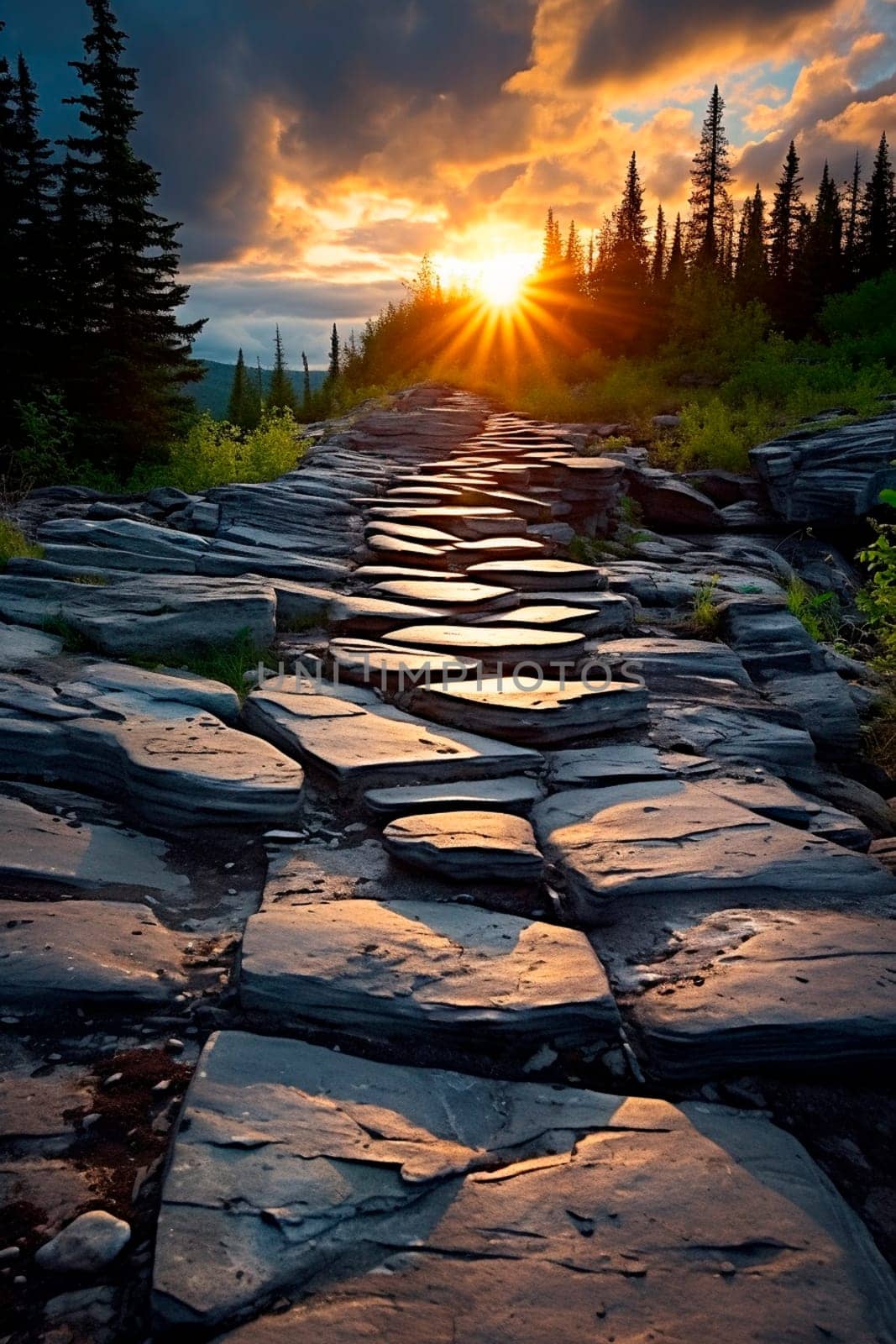 Stone road in a field. Selective focus. by yanadjana