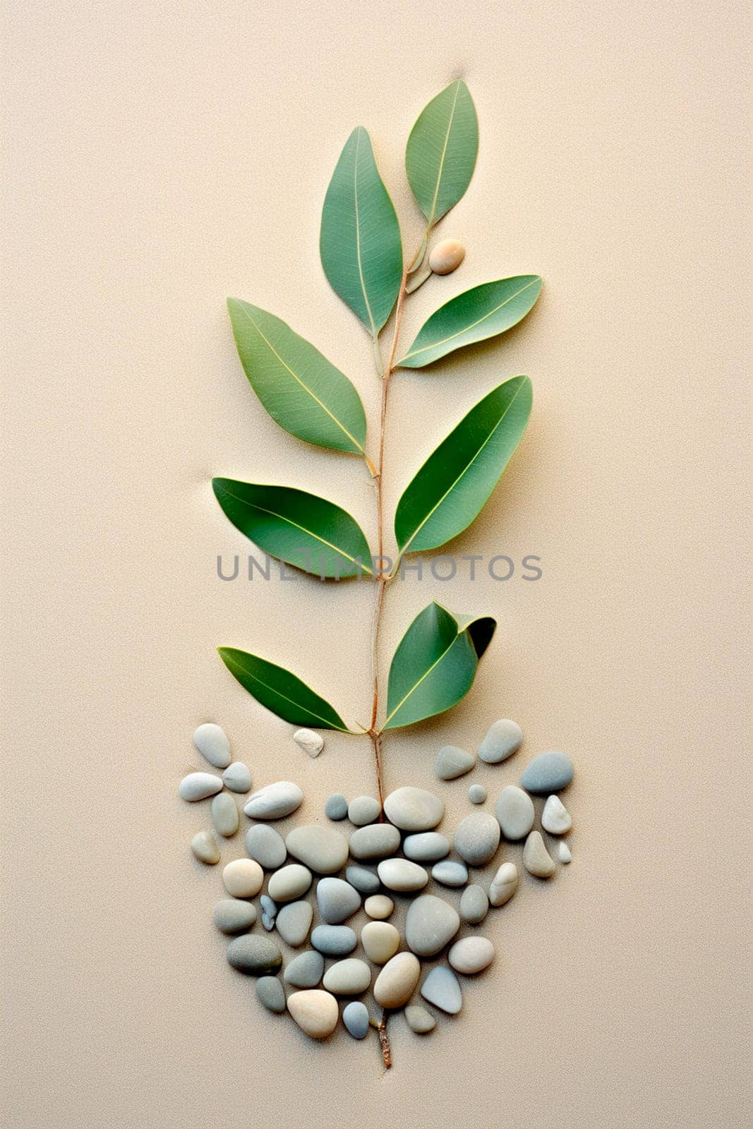 Smooth stones and spa plant. Selective focus. Nature.