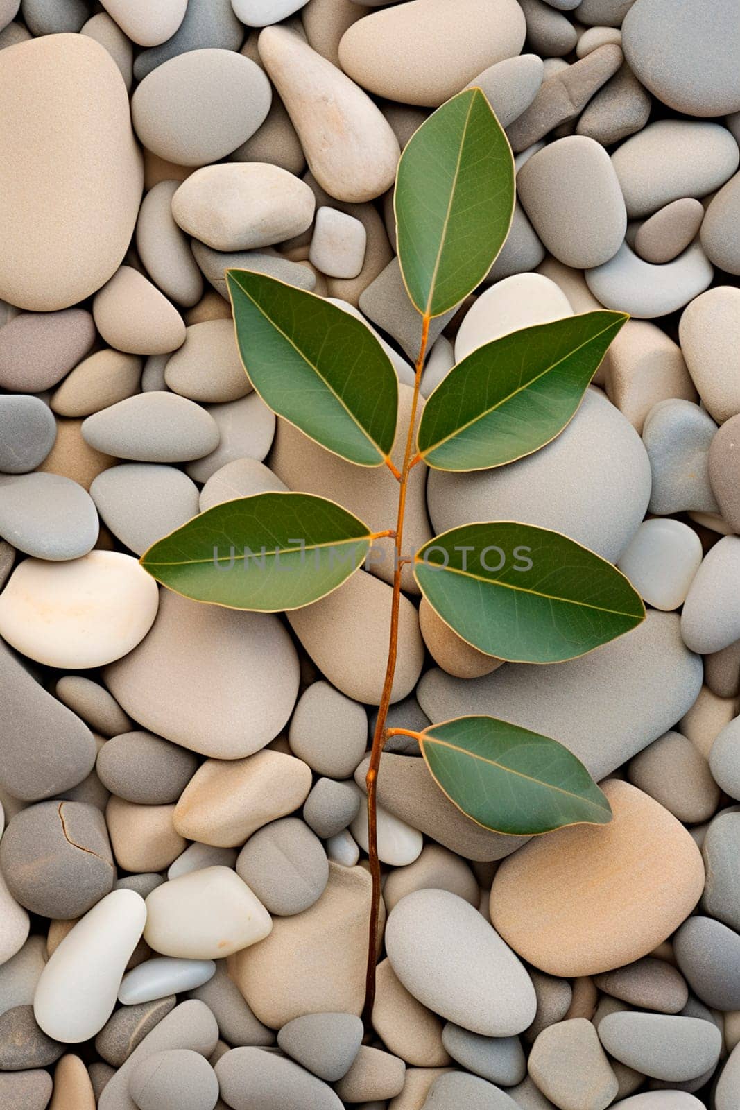 Smooth stones and spa plant. Selective focus. Nature.