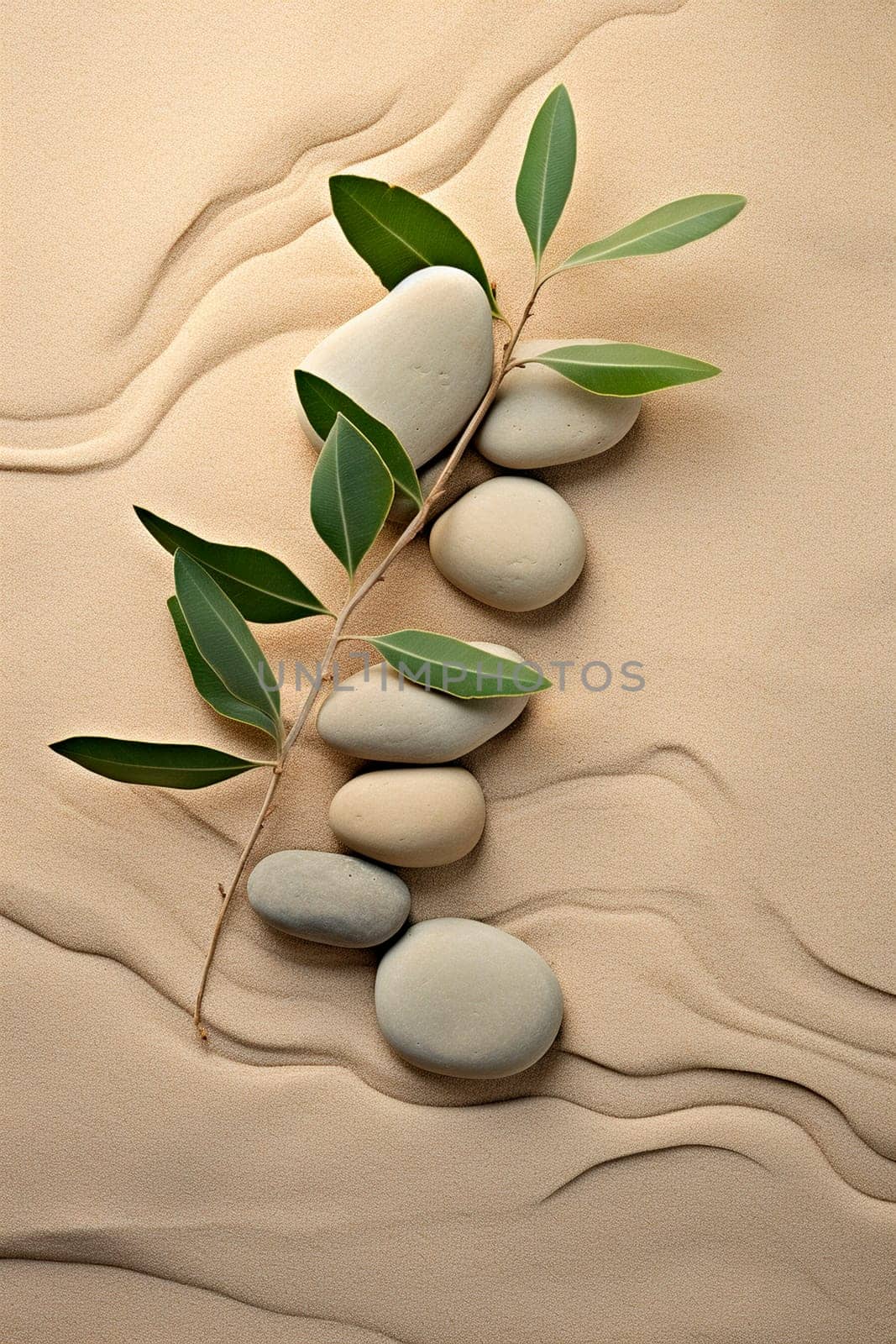 Smooth stones and spa plant. Selective focus. Nature.
