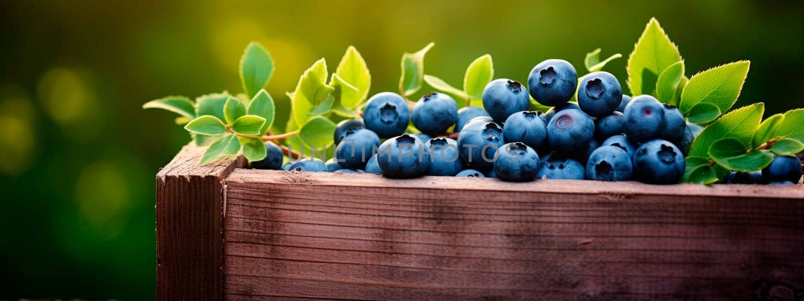 Blueberry harvest in a box in the garden. Selective focus. Food.