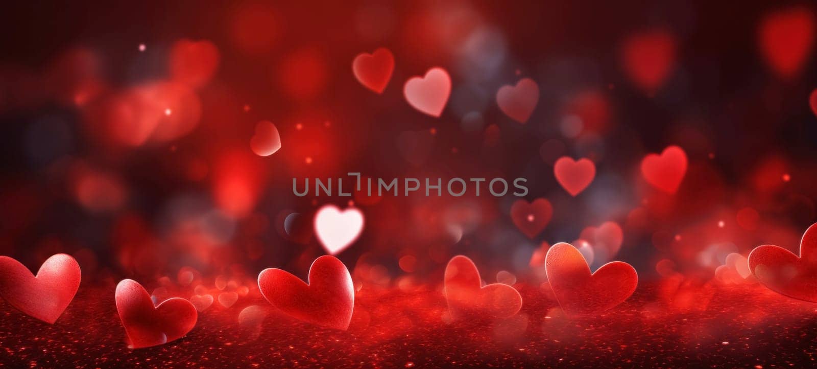 Red background with hearts for Valentine's Day. Abstract horizontal banner or greeting card by andreyz