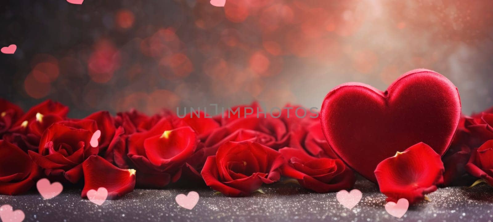 Background with roses and hearts for Valentine's Day. Horizontal banner by andreyz