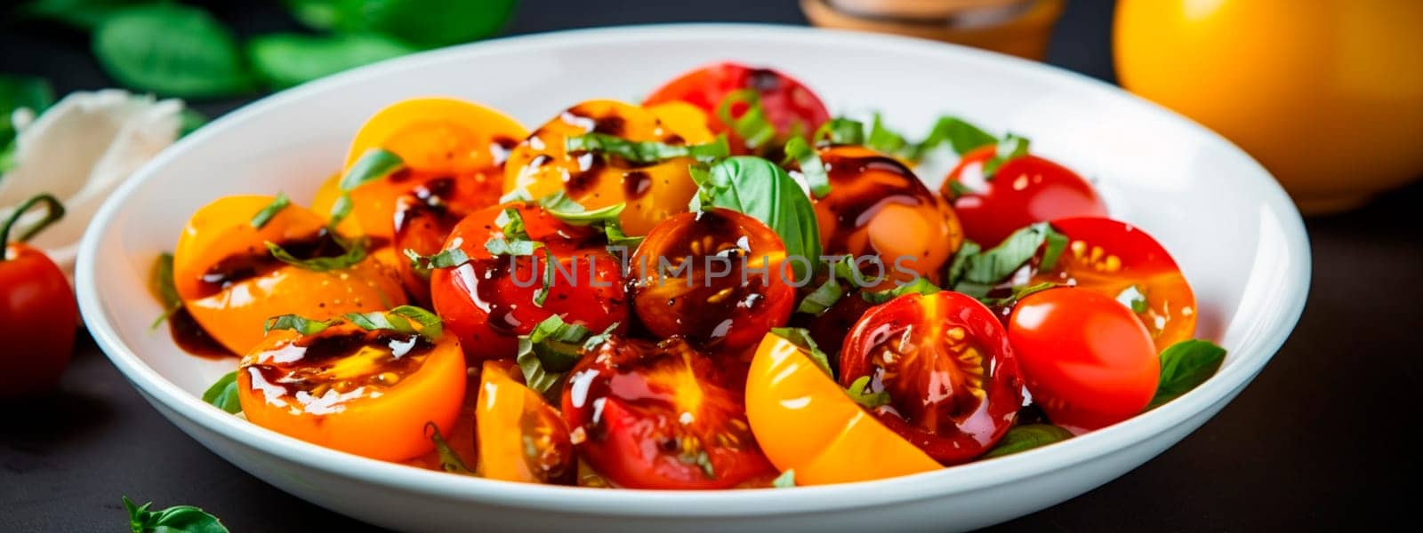 salad with tomato and herbs. Selective focus. food.