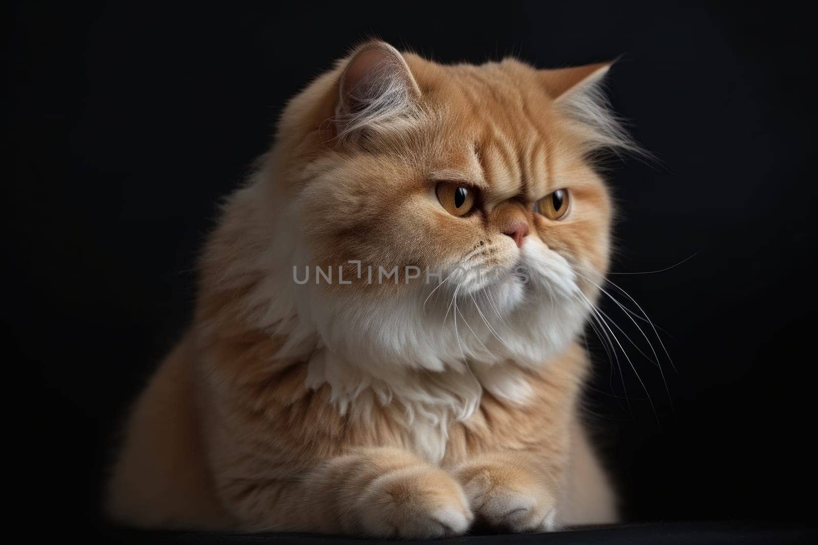 Portrait of a cute cat looking away. Highland fold cat breed.