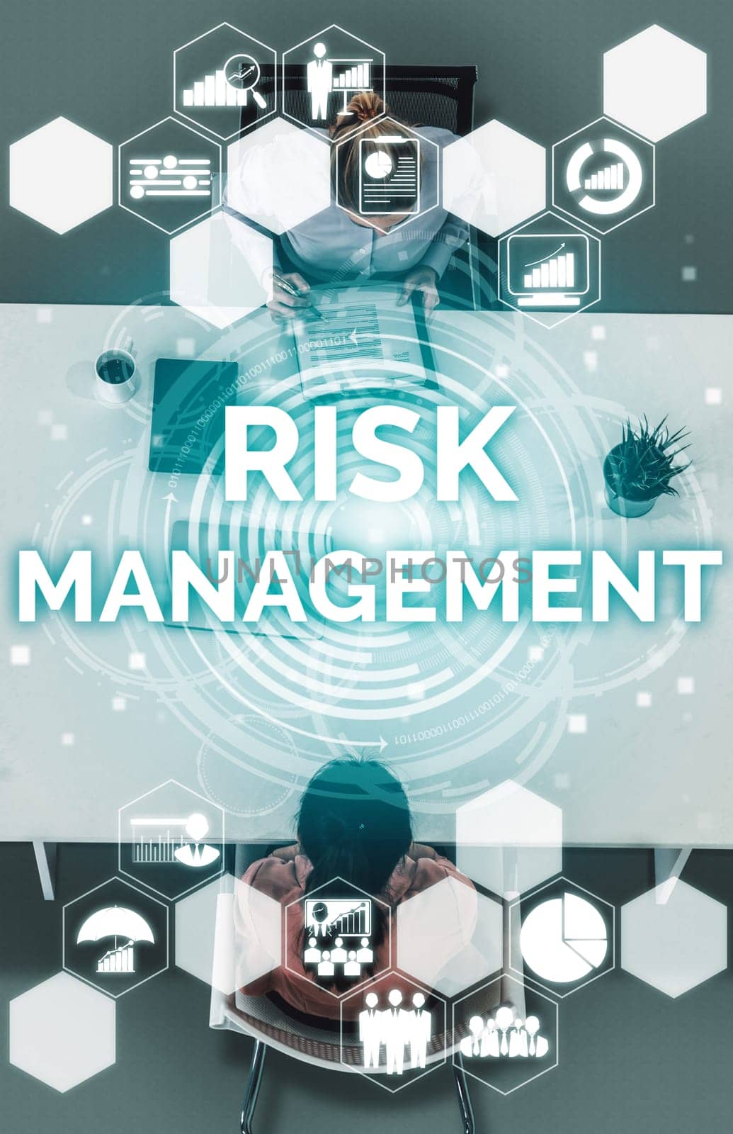 Risk Management and Assessment for Business Investment Concept. Modern interface showing symbols of strategy in risky plan analysis to control unpredictable loss and build financial safety. uds