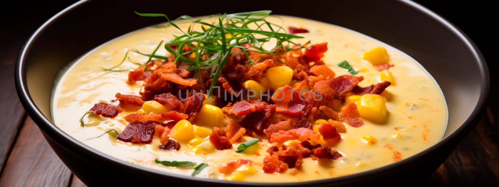cream soup with corn and bacon. Selective focus. food.