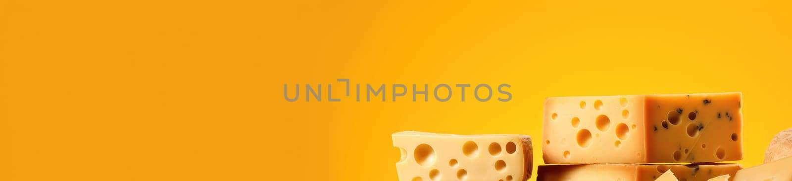 Cheese on the bright yellow background, food concept by Kadula