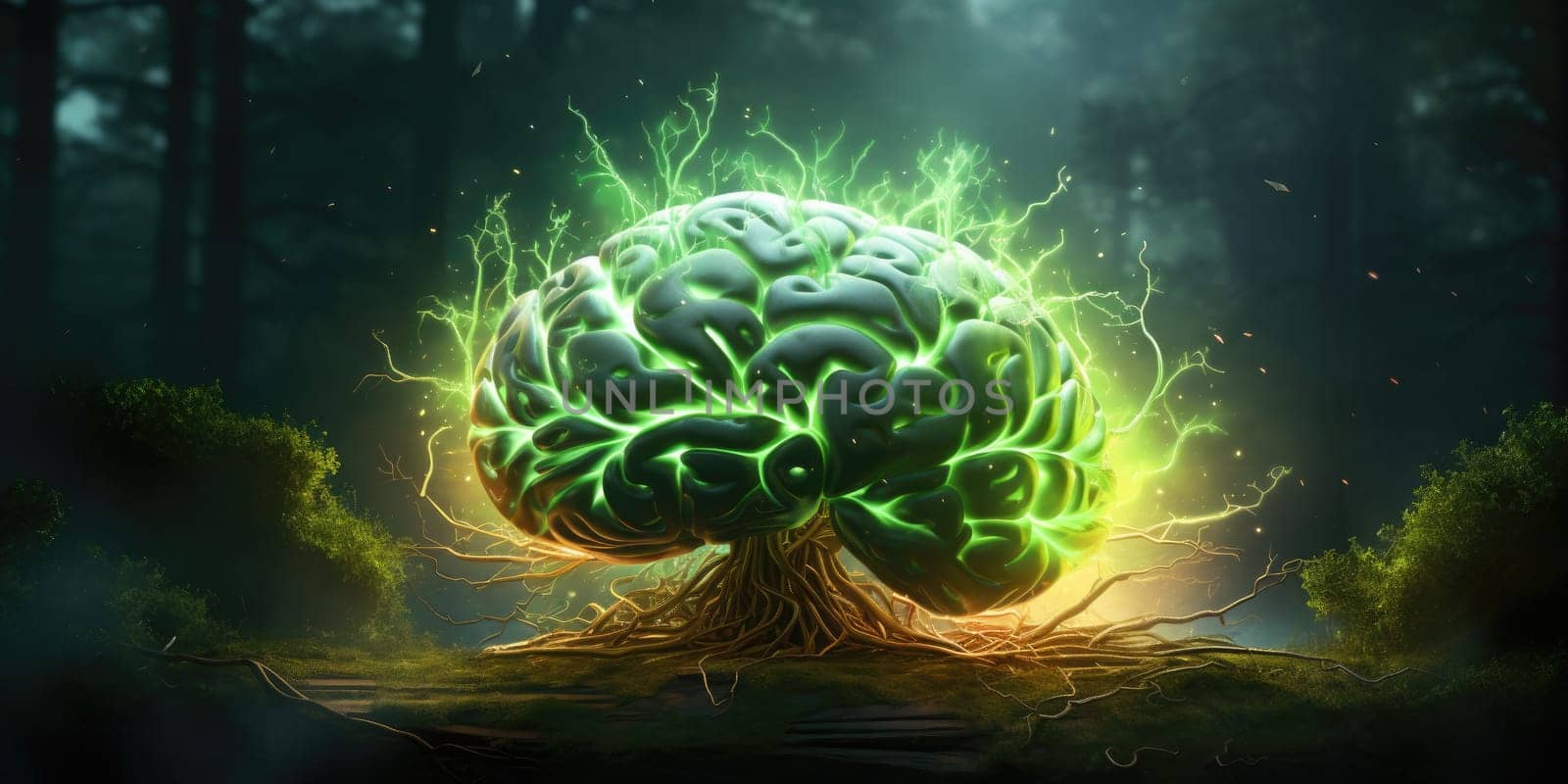 Green brain as a tree, nature concept by Kadula