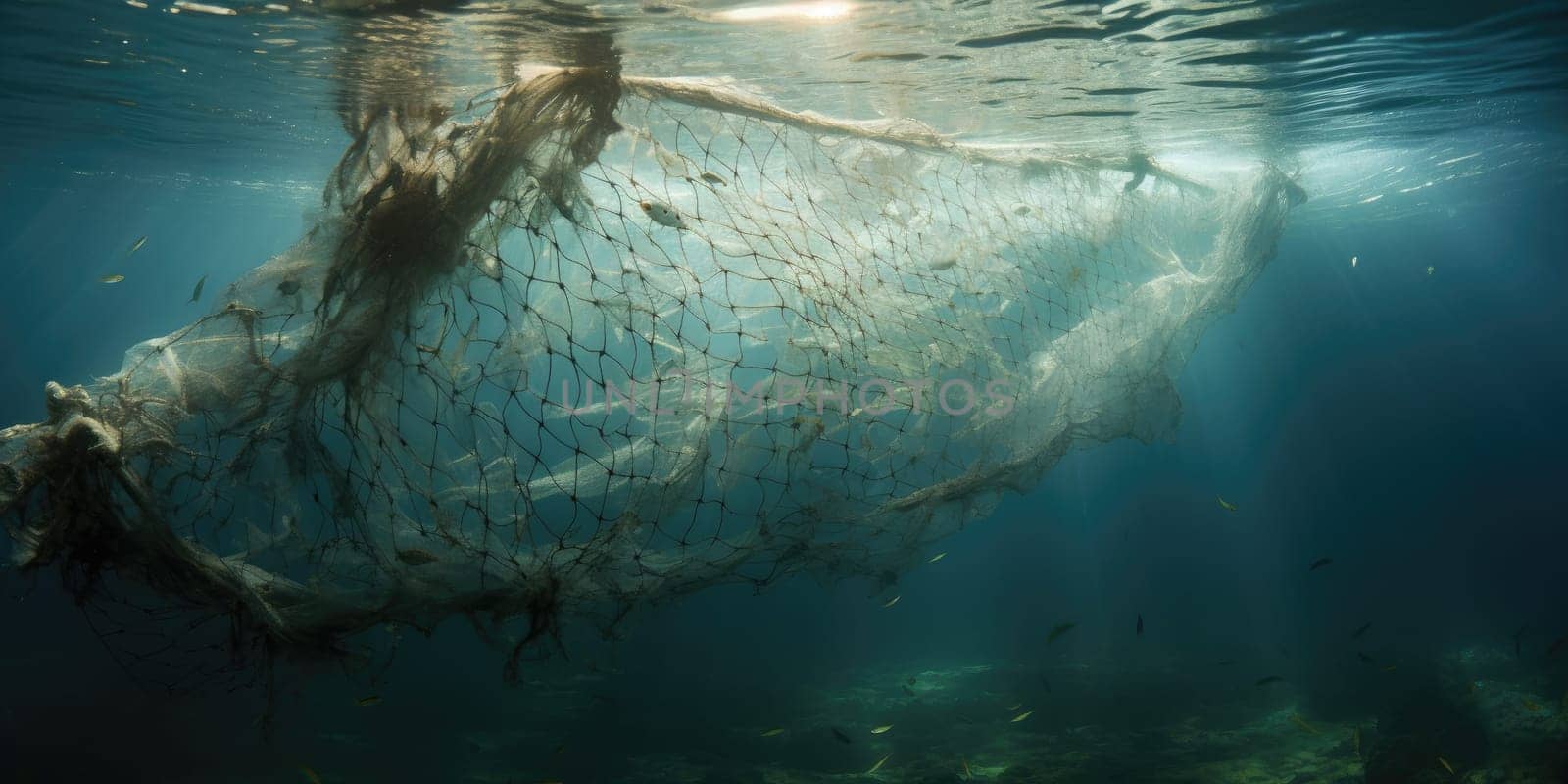 Huge fish net underwater, fishing concept by Kadula