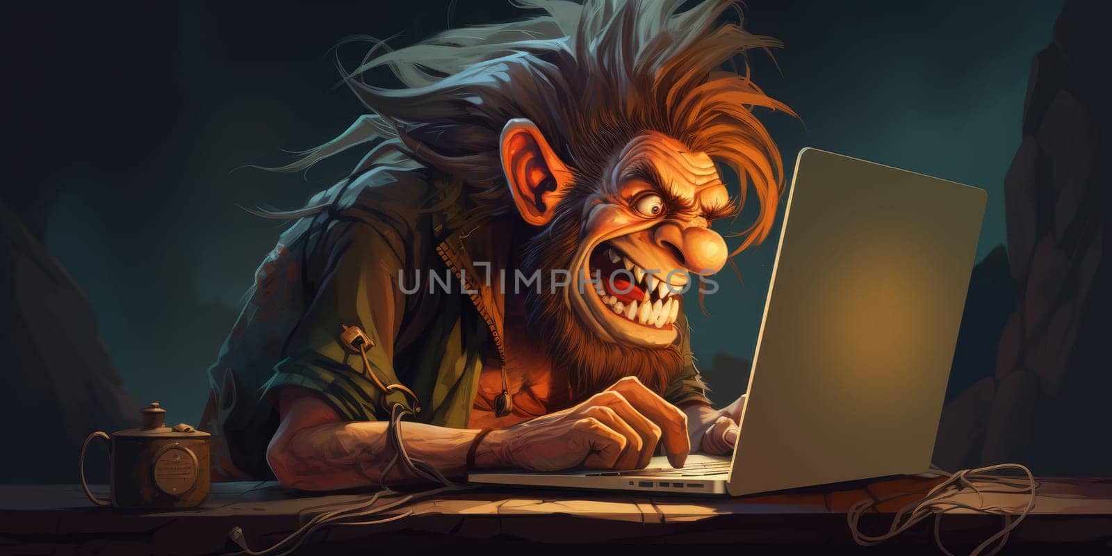 Funny troll trolling on the internet others people, making deliberately offensive or provocative online post with the aim of upsetting someone or eliciting an angry response from them