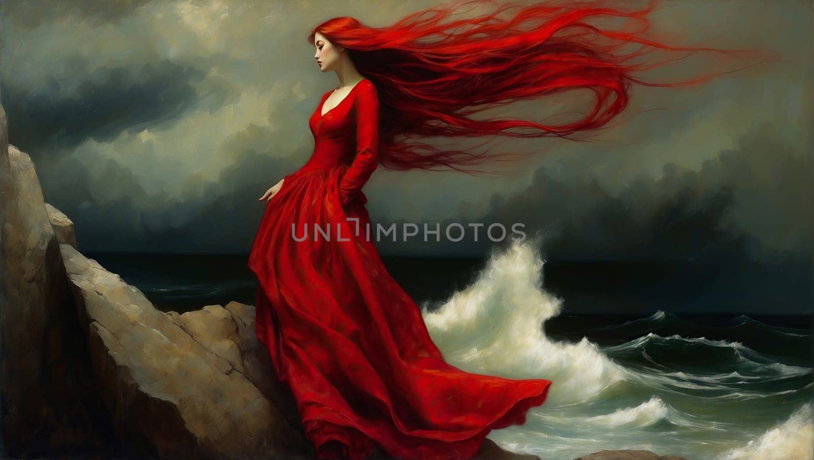 Beautiful girl in a red dress by applesstock