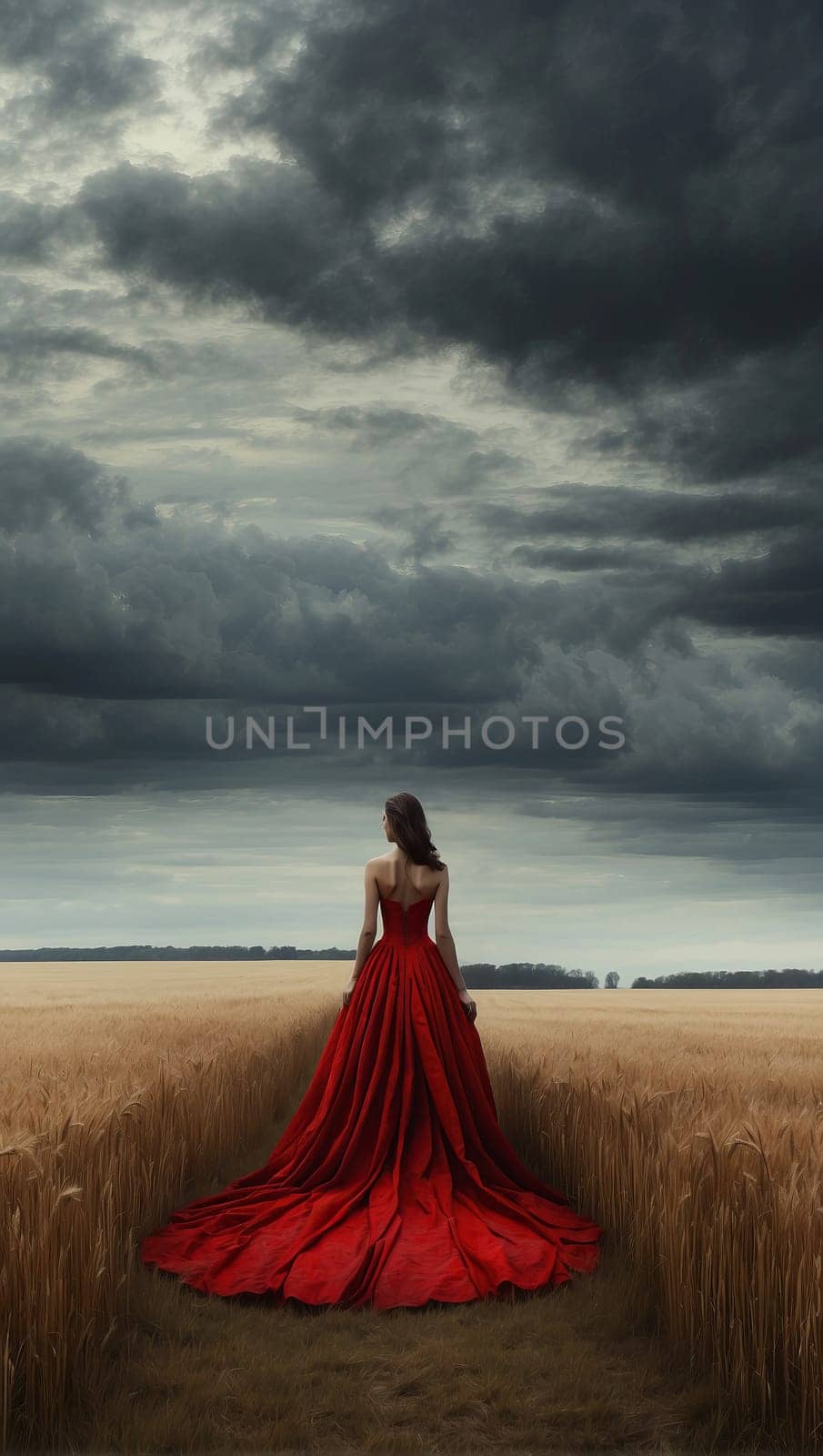 Beautiful girl in a red dress by applesstock
