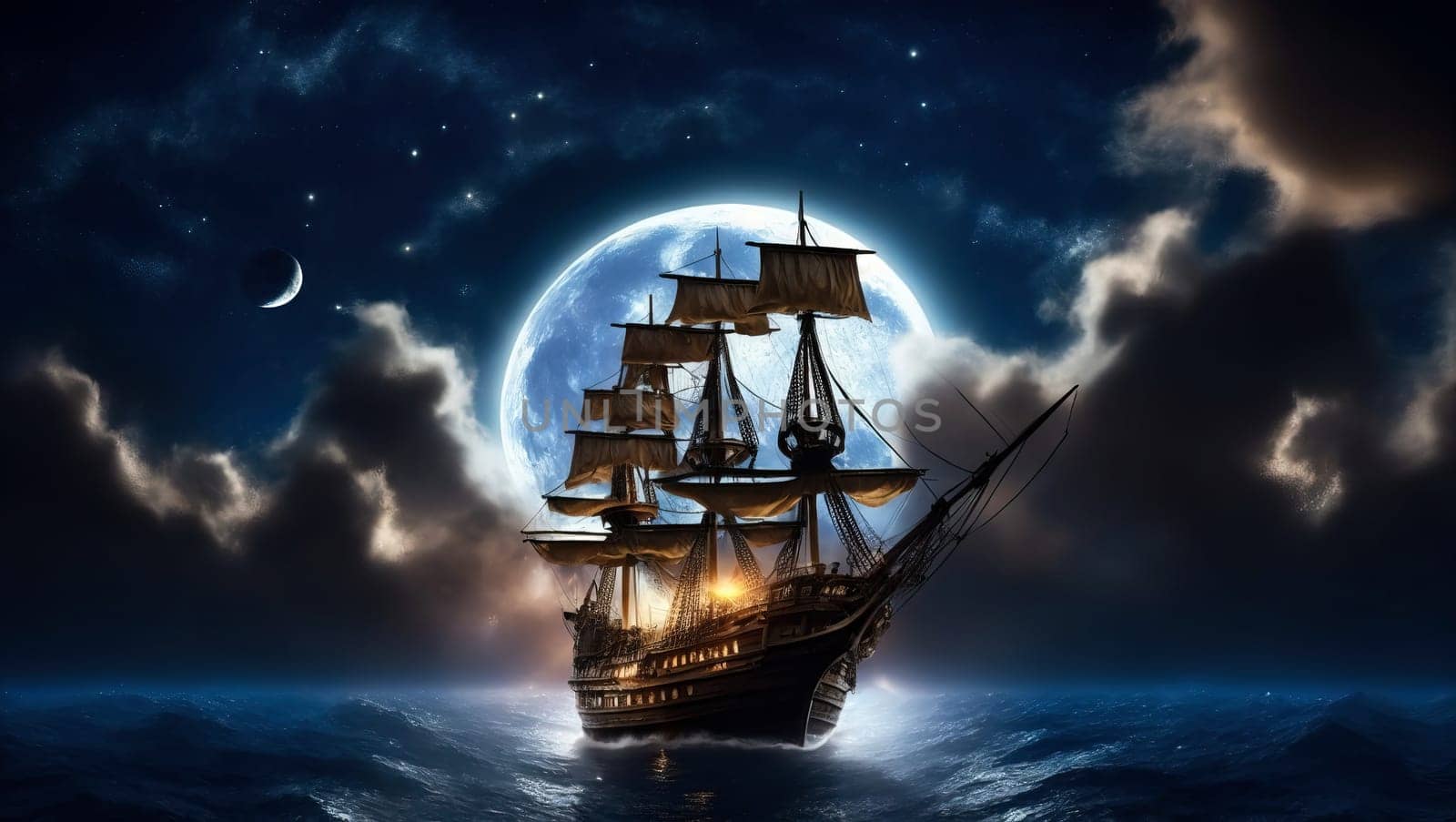 Sailing ship in the moonlight by applesstock