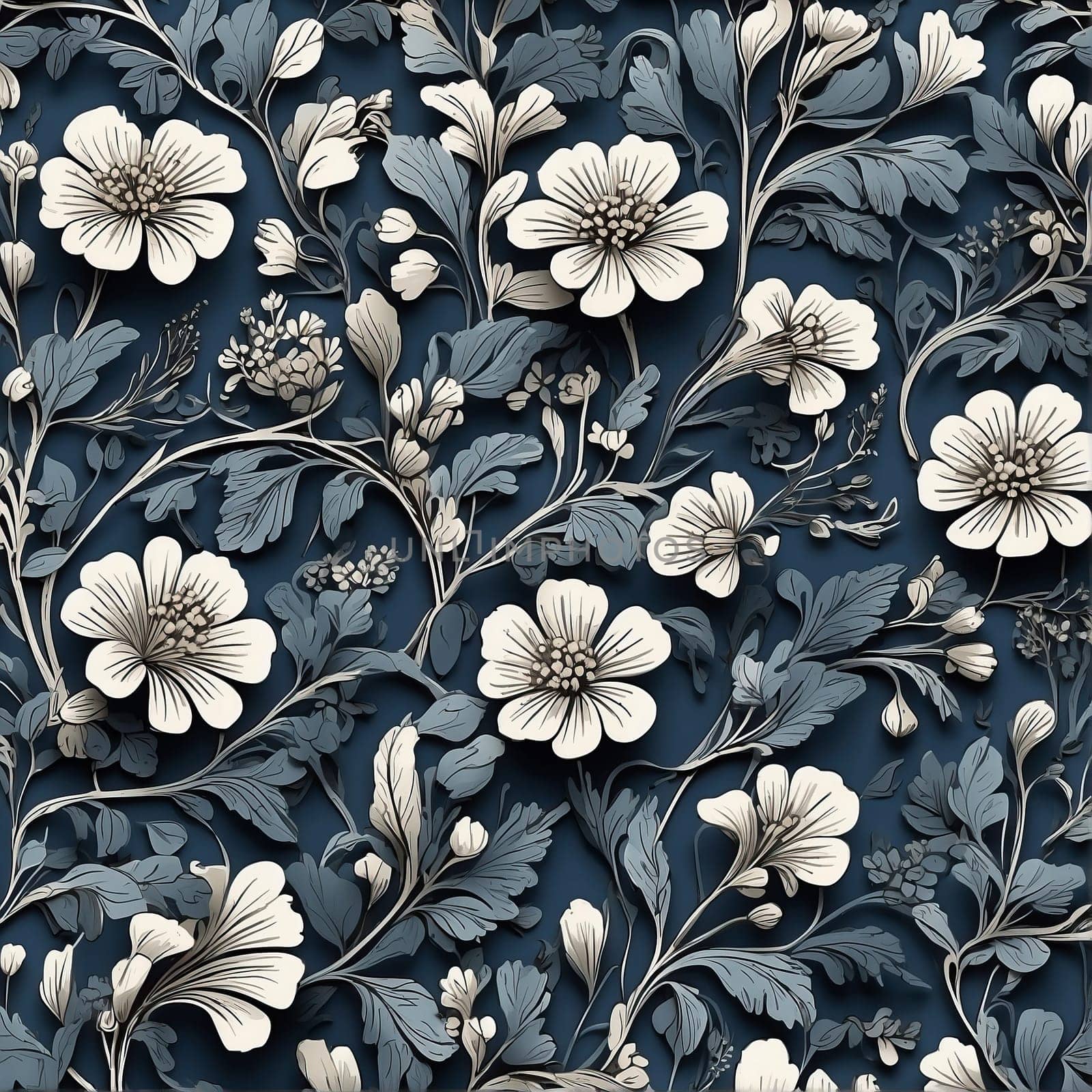Floral ornament on blue background. AI generated