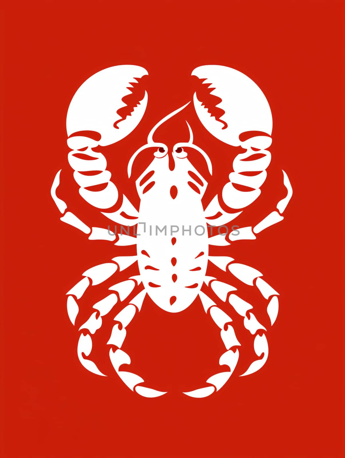 A white silhouette of a lobster on a vibrant red background - generative AI