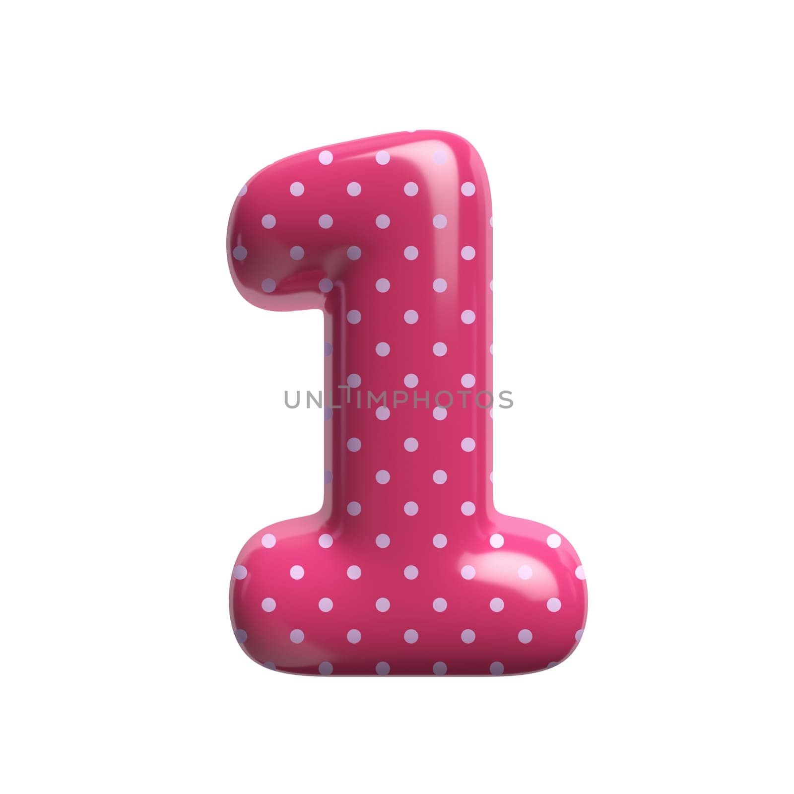 Polka dot number 1 - 3d pink retro digit isolated on white background. This alphabet is perfect for creative illustrations related but not limited to Fashion, retro design, decoration...