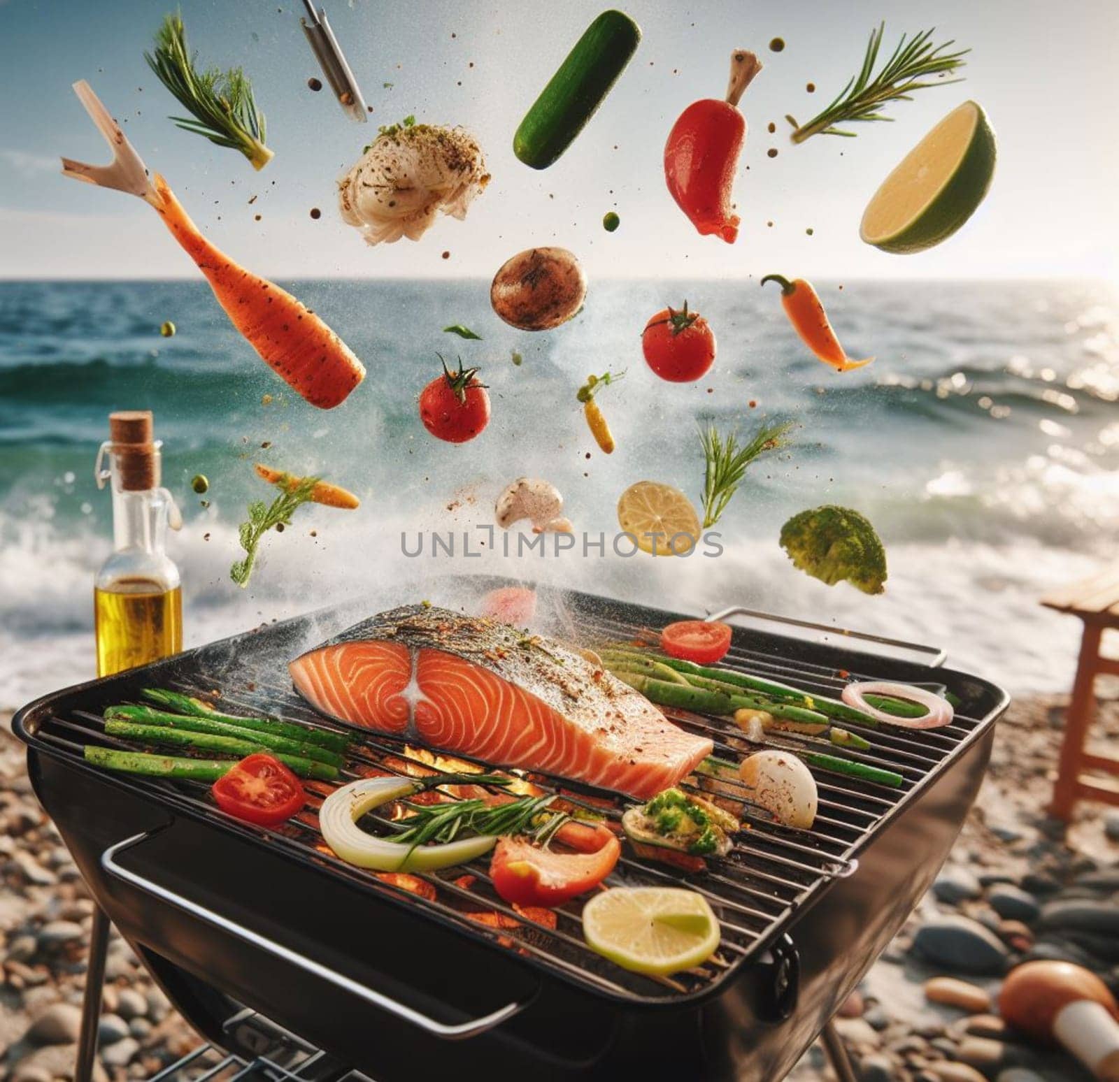 grilled wild salmon with steamed vegetables lunch menu ketogenic healthy eating ai generated
