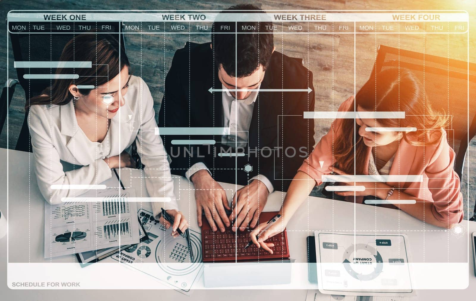 Project management schedule for business planning. Modern graphic interface showing timeline of each task deadline breakdown in plan to monitor by project manager who manage the overall schedule. uds