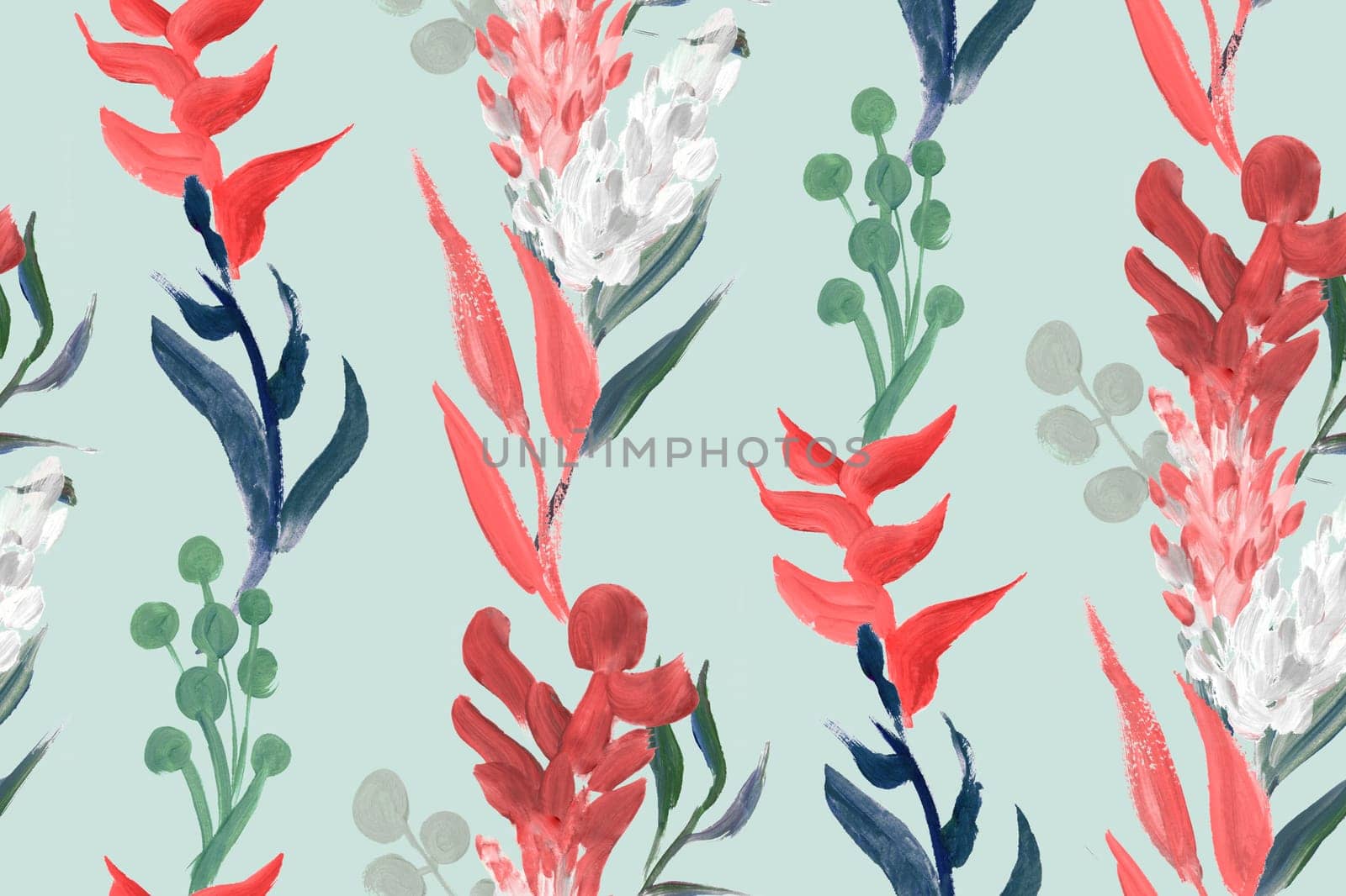 bright floral tropical pattern without seams drawn in gouache with flower by MarinaVoyush