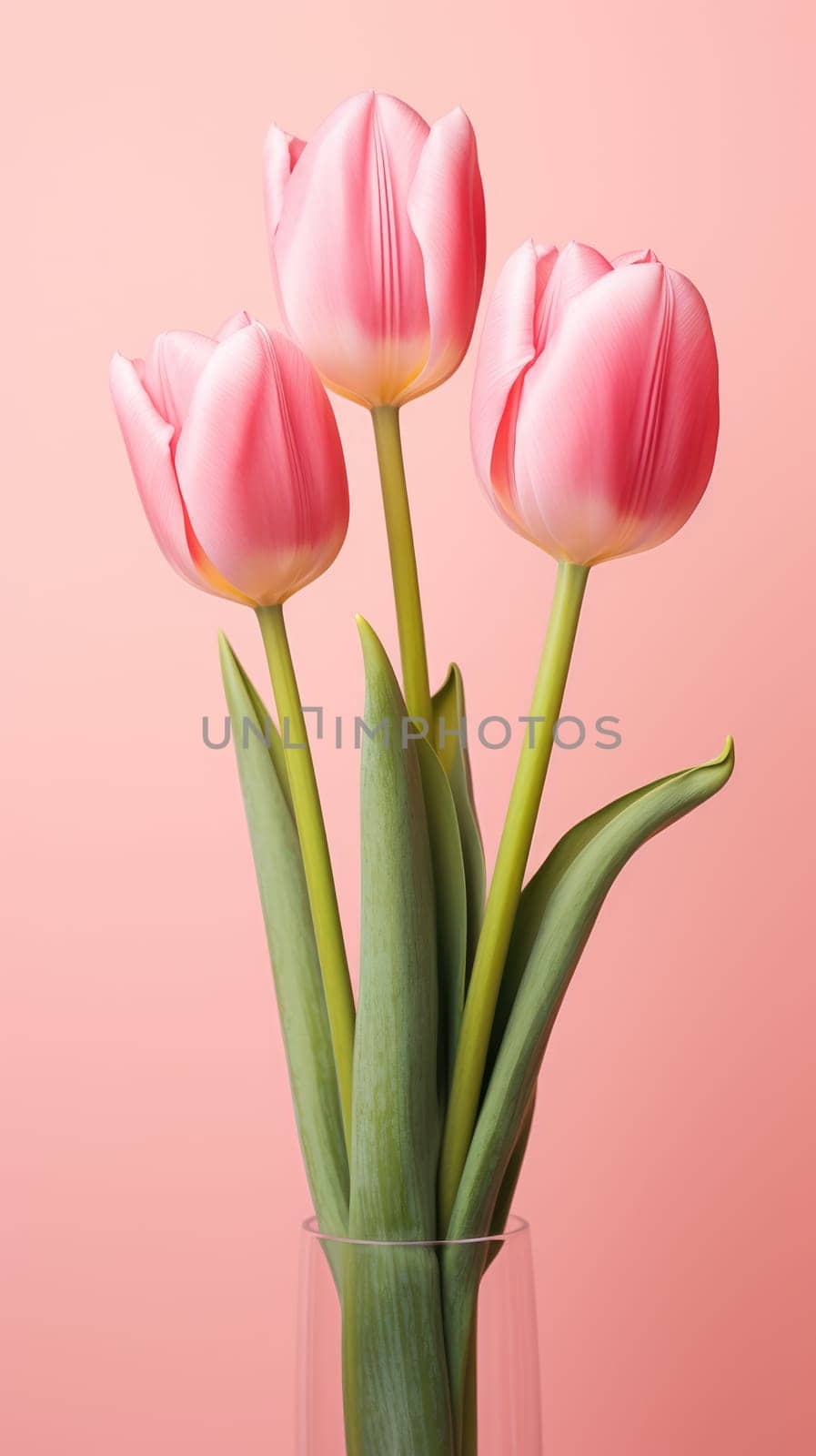 Pink tulips on the pink background. Valentines background. Vertical by natali_brill
