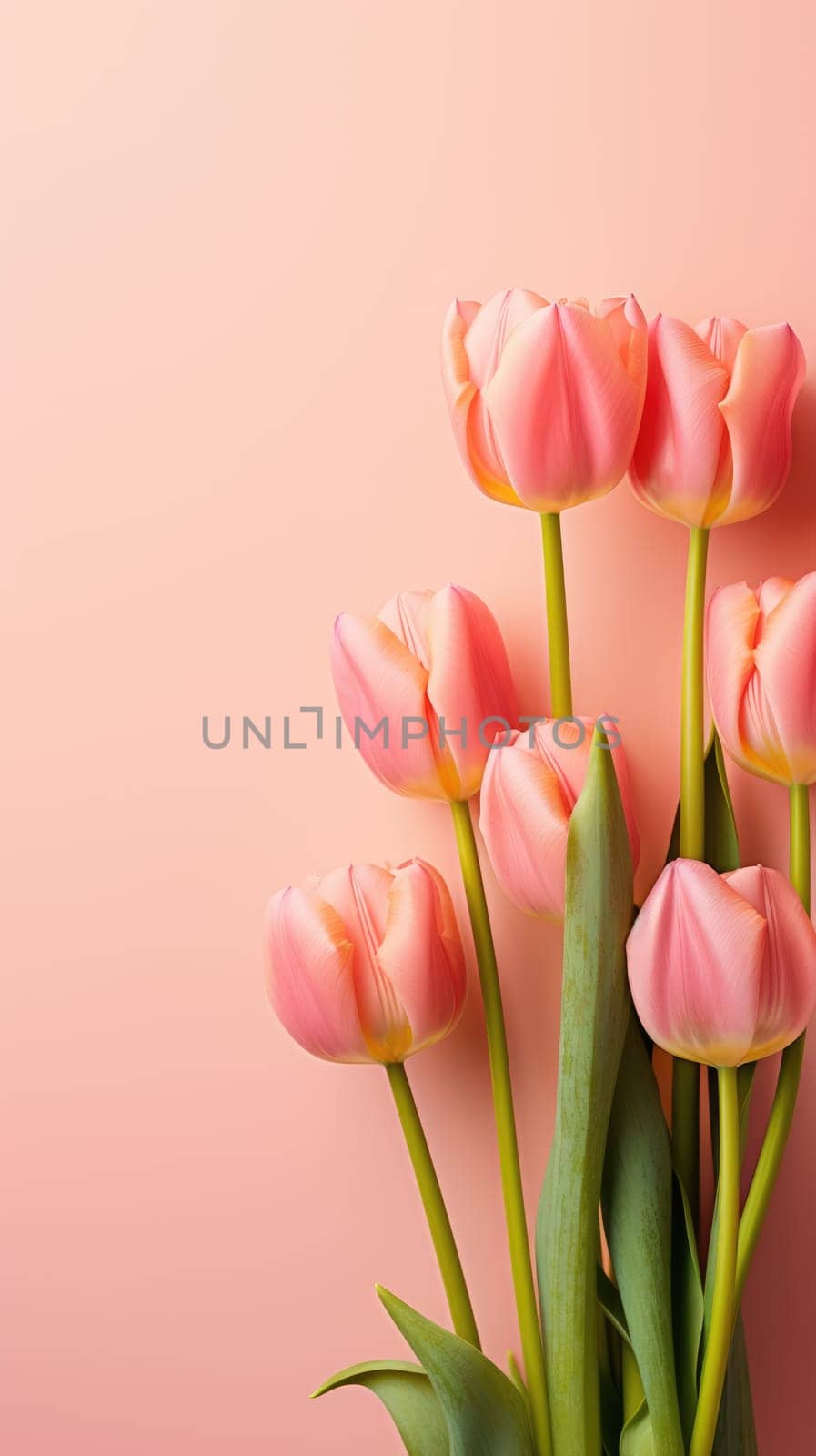 Pink tulips on the pink background. Valentines background. Vertical by natali_brill