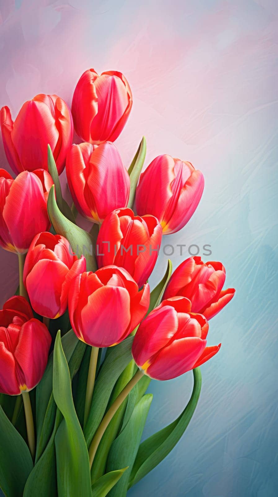 Pink tulips on the pink and blue background. Valentines background. Vertical by natali_brill