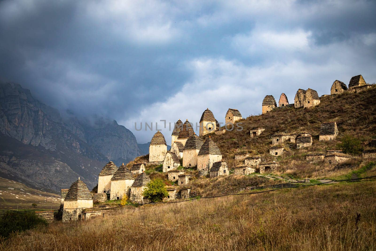 Amazing ruins of an ancient settlement among majestic mountain peaks
