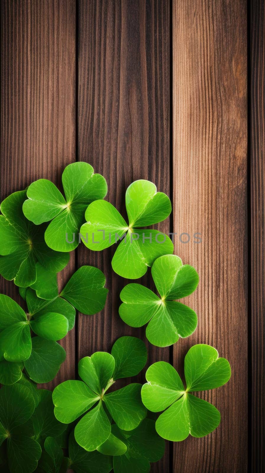 Green shamrock against a wooden background. The symbol of St. Patrick Day by natali_brill