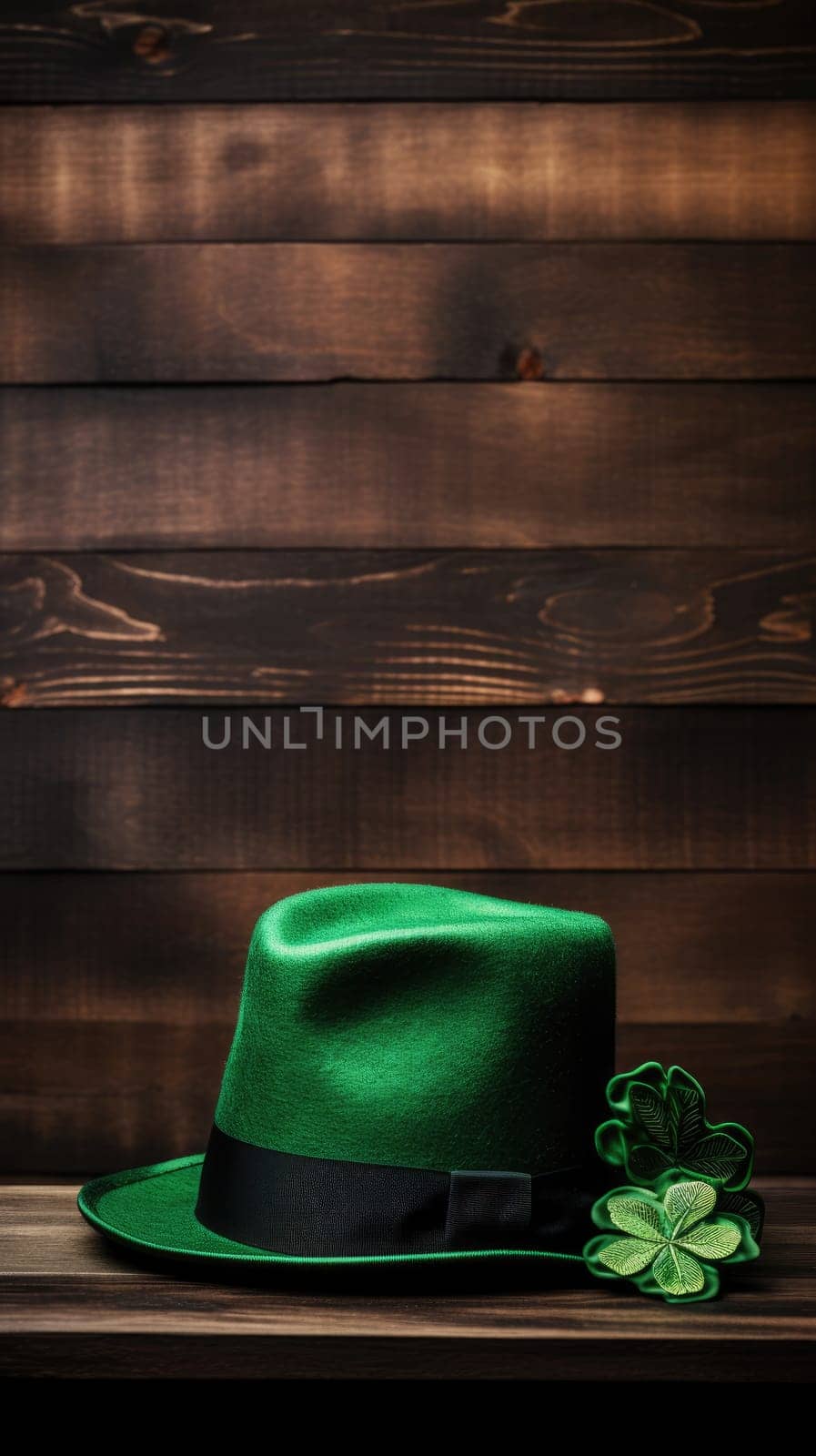St. Patrick hat on a wooden background vertical AI