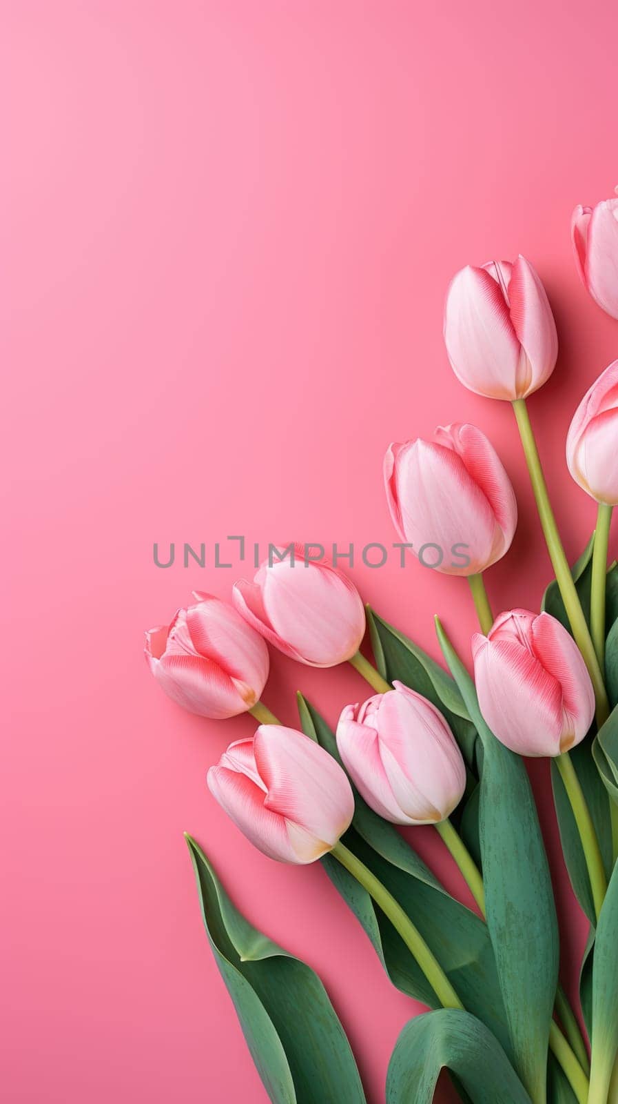 Pink tulips on the pink background. Valentines background. Vertical by natali_brill