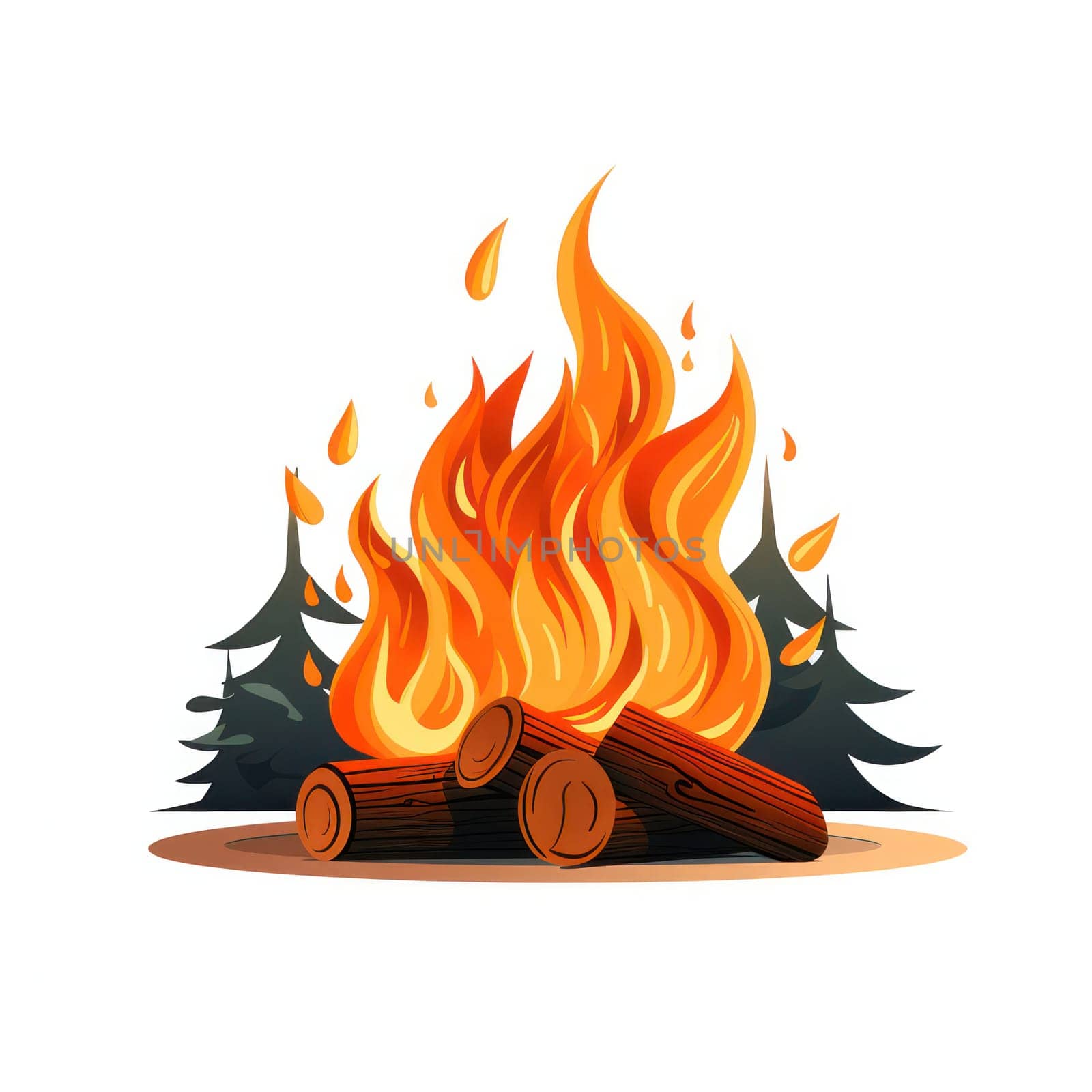Burning Embers: A Vibrant Illustration of a Campfire in a Mystical Forest by Vichizh