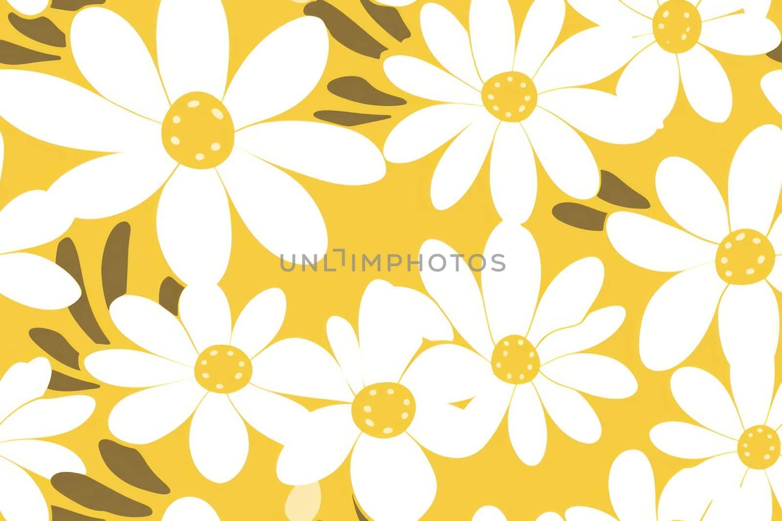 Floral Summer Bliss: A Seamless Pattern of Nature's Blossoming Daisies in White and Yellow, a Decorative Design Illustration on a Textured Wallpaper Background.