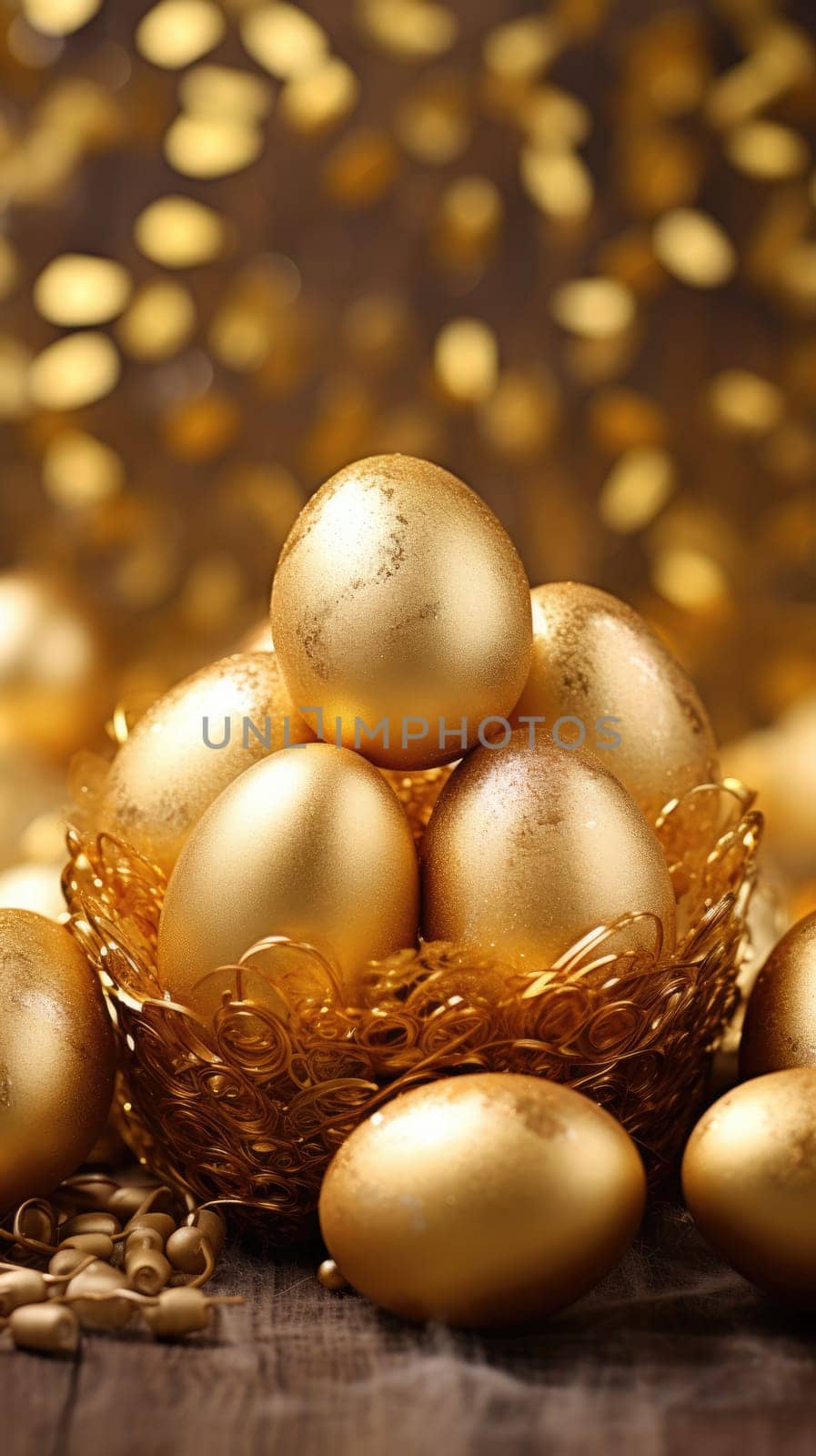 Easter eggs on a golden background. Minimal creative Easter concept by natali_brill